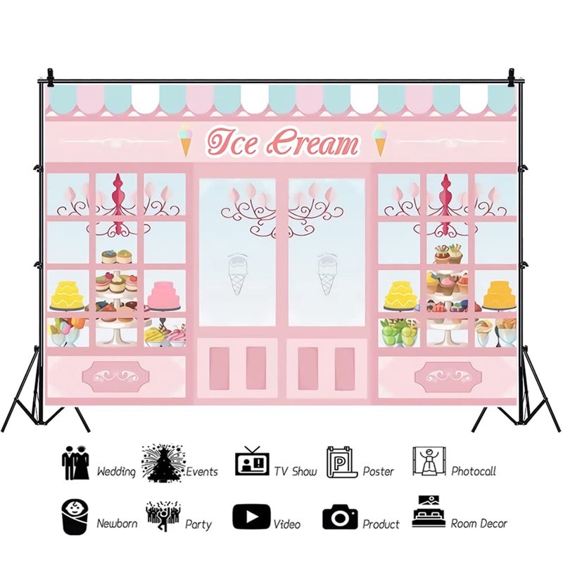 Renaiss 10x8ft Ice Cream Parlor Shop Backdrop Pink Sweet Cake Dessert Shoppe Princess Birthday Party Photography Background for Kids Girls Baby Shower Party Decor Photo Studio Booth Props - Image 4